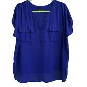 INC International Concepts Royal Blue Short Sleeve Blouse - Sz 2X Plus Size